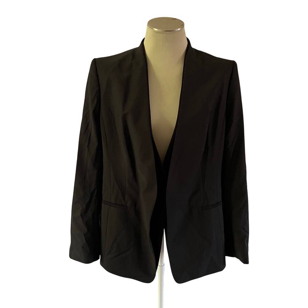 Ann Taylor Black Wool Collarless Blazer Plus Size 16 Career Office Work